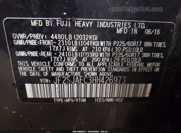JF2SJAEC3HH426973 2017 SUBARU FORESTER 2.5 Gray Widok komory silnika