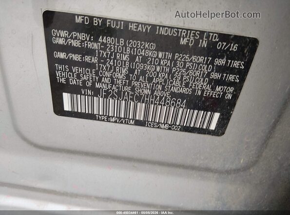 JF2SJAEC7HH448684 2017 SUBARU FORESTER 2.5 Gray Vista del compartimento del motor