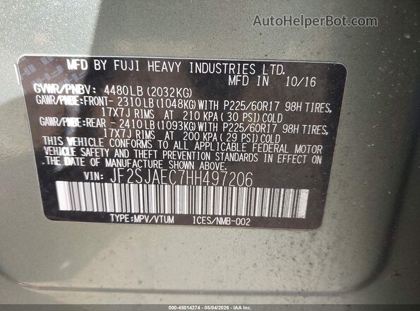 JF2SJAEC7HH497206 2017 SUBARU FORESTER 2.5 Green 