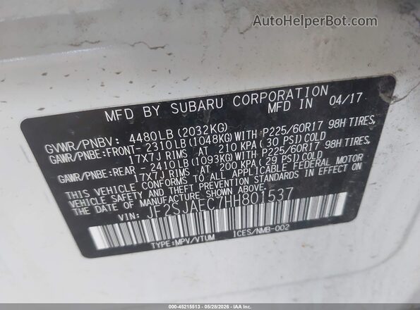JF2SJAEC7HH801537 2017 SUBARU FORESTER Белый Вид подкапотного пространства