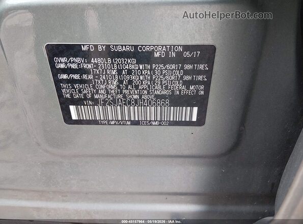 JF2SJAEC8JH406868 2018 SUBARU FORESTER Green 