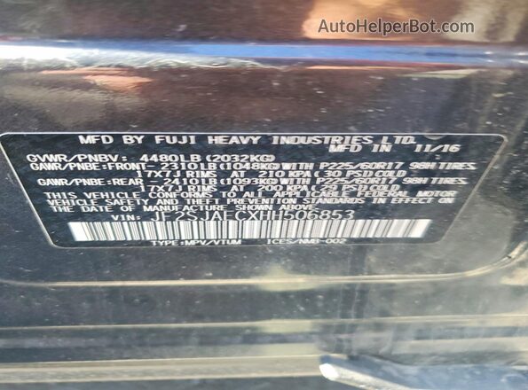 JF2SJAECXHH506853 2017 SUBARU FORESTER Charcoal Панорамний вид салону 360°