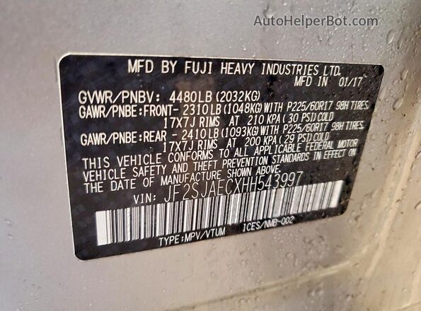 JF2SJAECXHH543997 2017 SUBARU FORESTER Silver Vista del compartimento del motor