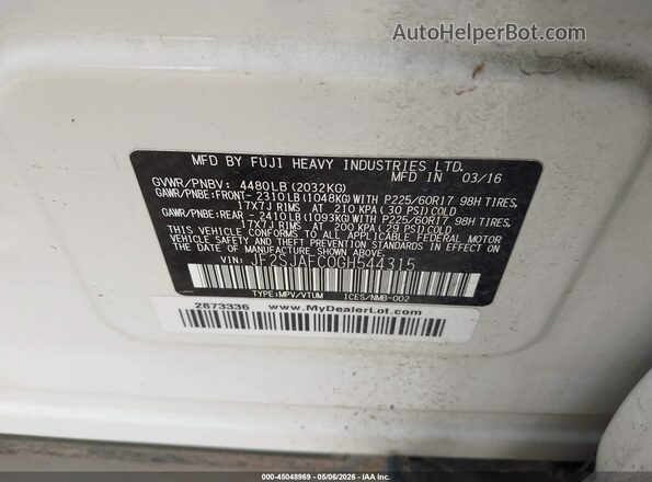 JF2SJAFC0GH544315 2016 SUBARU FORESTER 2.5 White ძრავის განყოფილების ხედი