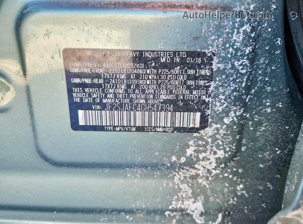 JF2SJAFC4GH547394 2016 SUBARU FORESTER Green VIN կոդի պիտակի տեսք