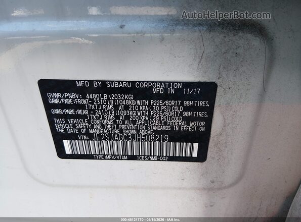 JF2SJAGC3JH508219 2018 SUBARU FORESTER White ძრავის განყოფილების ხედი