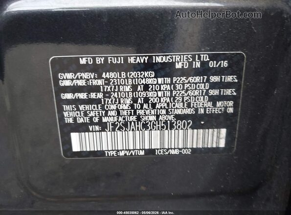 JF2SJAHC3GH513802 2016 SUBARU FORESTER 2.5 Gray ძრავის განყოფილების ხედი