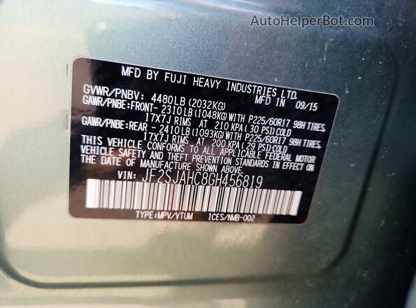 JF2SJAHC8GH456819 2016 SUBARU FORESTER Green Engine compartment view