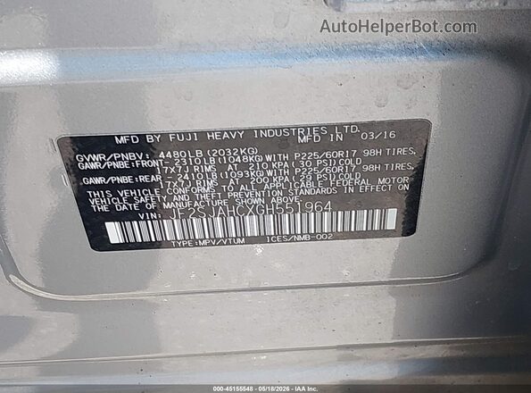 JF2SJAHCXGH551964 2016 SUBARU FORESTER Серебряный Вид подкапотного пространства