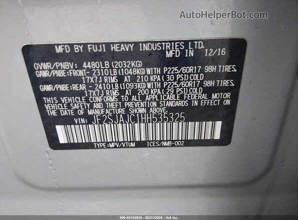 JF2SJAJC1HH535325 2017 SUBARU FORESTER Blue Engine compartment view