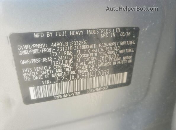 JF2SJAJC8HH412069 2017 SUBARU FORESTER Silver Vista de la etiqueta del VIN