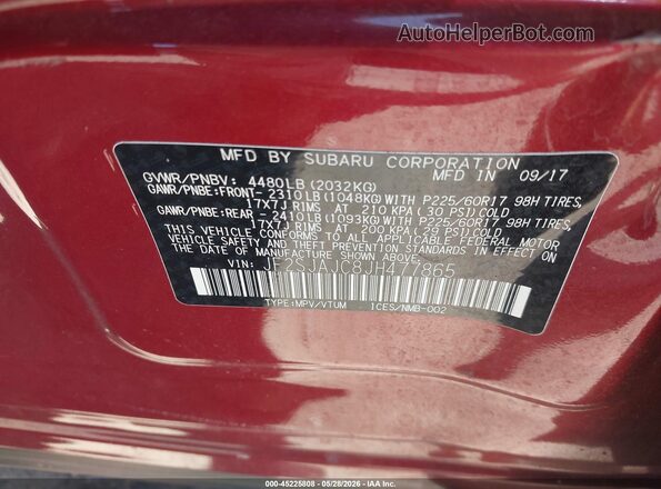 JF2SJAJC8JH477865 2018 SUBARU FORESTER Red Շարժիչի բաժամունքի տեսք