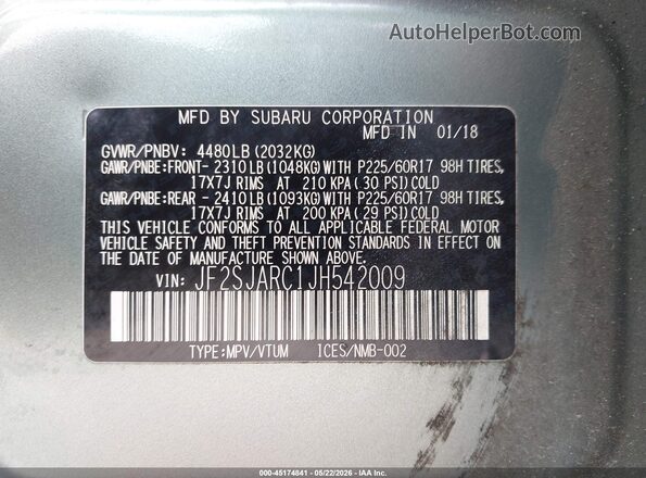 JF2SJARC1JH542009 2018 SUBARU FORESTER Зеленый 