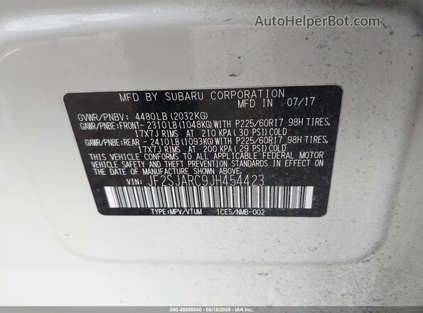 JF2SJARC9JH454423 2018 SUBARU FORESTER Белый Вид подкапотного пространства