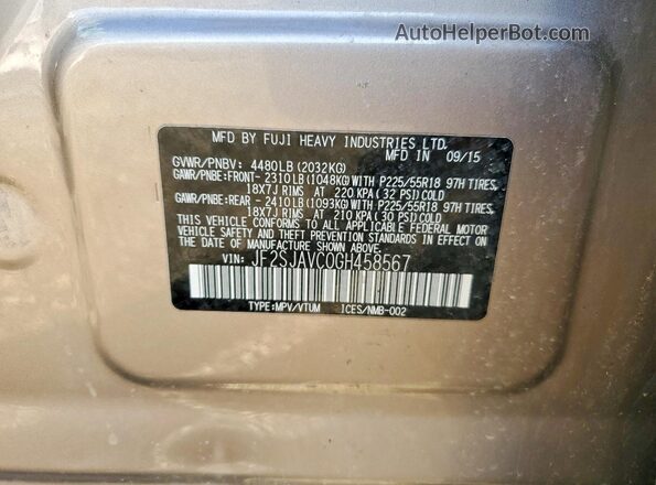 JF2SJAVC0GH458567 2016 SUBARU FORESTER Tan VIN sticker view