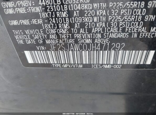 JF2SJAWC0JH471292 2018 SUBARU FORESTER 2.5I TO Black Widok komory silnika