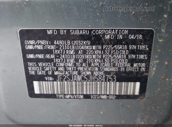 JF2SJAWC5JH584753 2018 SUBARU FORESTER Green Շարժիչի բաժամունքի տեսք