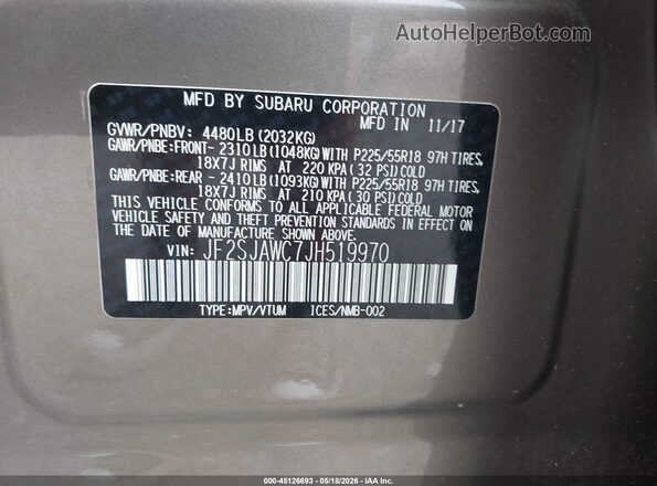 JF2SJAWC7JH519970 2018 SUBARU FORESTER Beige Շարժիչի բաժամունքի տեսք