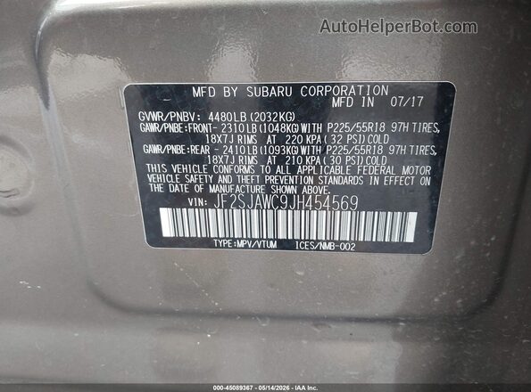 JF2SJAWC9JH454569 2018 SUBARU FORESTER Серый Вид подкапотного пространства