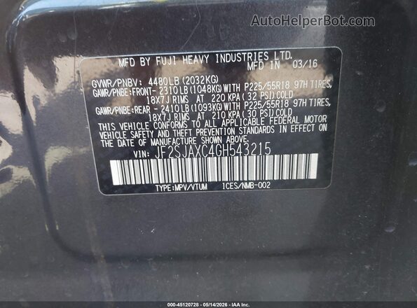 JF2SJAXC4GH543215 2016 SUBARU FORESTER Blue Շարժիչի բաժամունքի տեսք