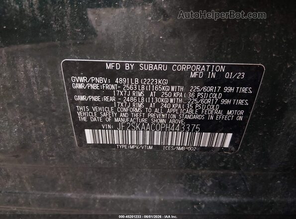 JF2SKAAC0PH443375 2023 SUBARU FORESTER Green Widok komory silnika