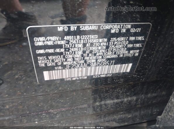 JF2SKAAC3MH508571 2021 SUBARU FORESTER Черный Вид подкапотного пространства
