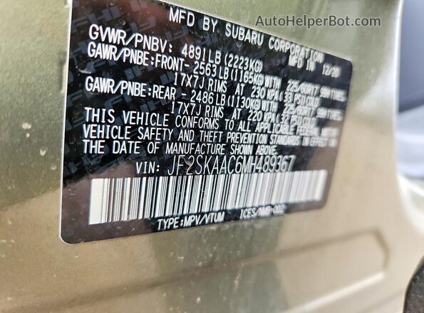 JF2SKAAC6MH489367 2021 SUBARU FORESTER Green Շարժիչի բաժամունքի տեսք
