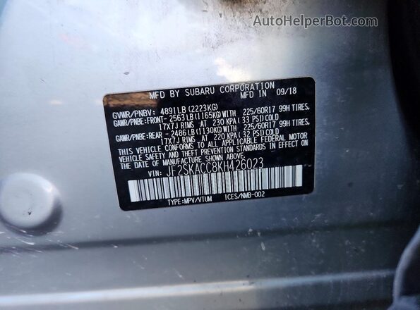 JF2SKACC8KH426023 2019 SUBARU FORESTER Silver 