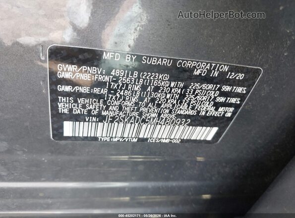 JF2SKADC5MH480932 2021 SUBARU FORESTER Gray 