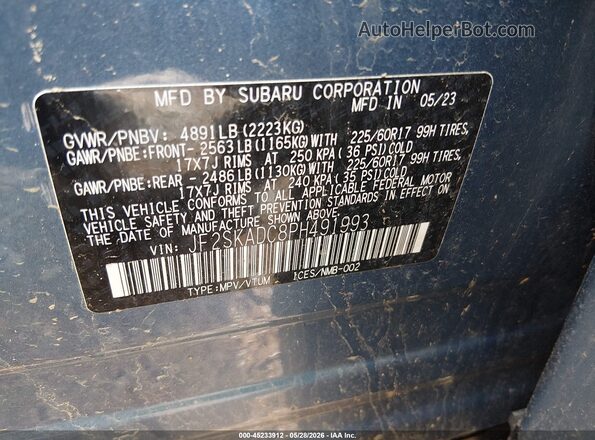 JF2SKADC8PH491993 2023 SUBARU FORESTER Blue Շարժիչի բաժամունքի տեսք