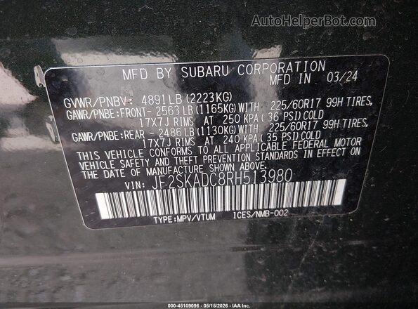 JF2SKADC8RH513980 2024 SUBARU FORESTER Green Engine compartment view