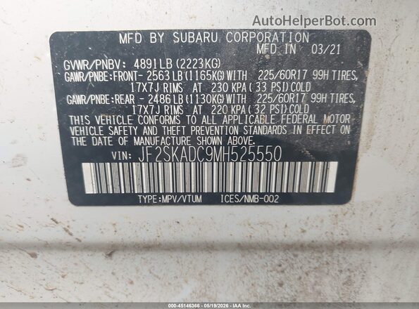 JF2SKADC9MH525550 2021 SUBARU FORESTER White Widok komory silnika