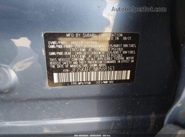 JF2SKAFC2MH588163 2021 SUBARU FORESTER Blue ძრავის განყოფილების ხედი