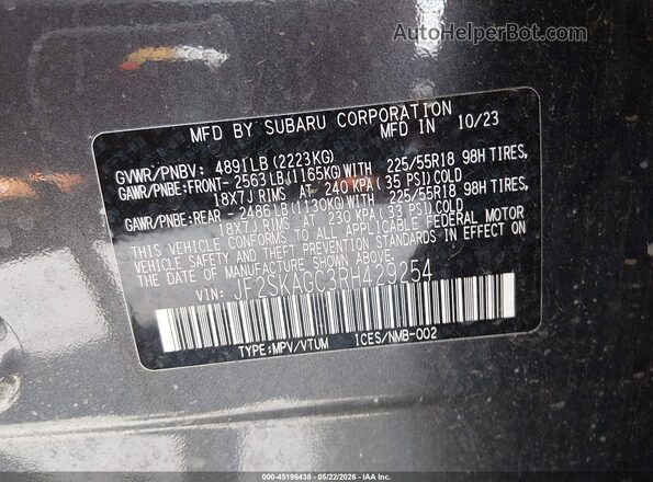 JF2SKAGC3RH429254 2024 SUBARU FORESTER Gray Շարժիչի բաժամունքի տեսք