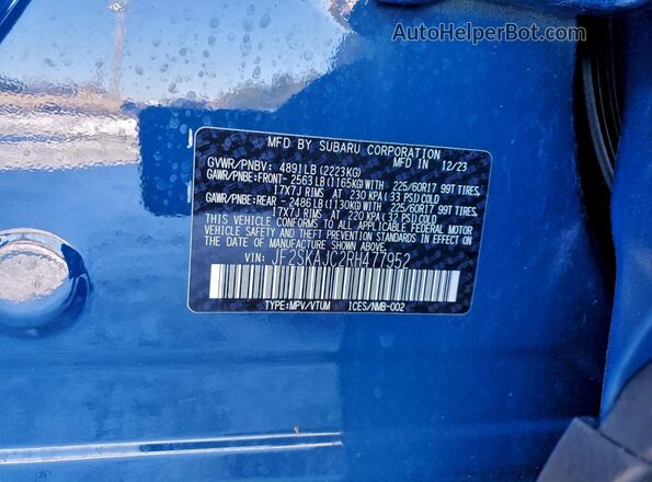 JF2SKAJC2RH477952 2024 SUBARU FORESTER Blue VIN sticker view