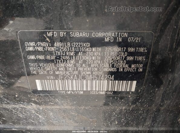 JF2SKAJC3MH574294 2021 SUBARU FORESTER Black 
