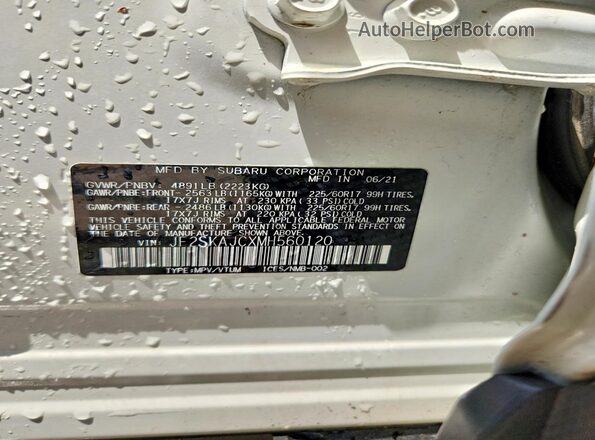 JF2SKAJCXMH560120 2021 SUBARU FORESTER White 