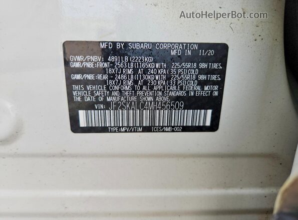 JF2SKALC4MH456509 2021 SUBARU FORESTER White 360 interior view