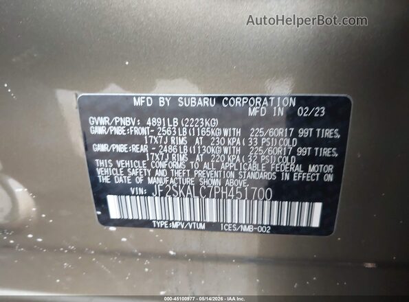 JF2SKALC7PH451700 2023 SUBARU FORESTER Green 