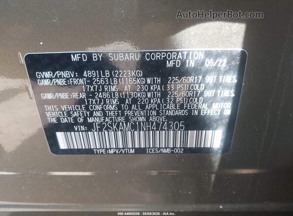 JF2SKAMC1NH474305 2022 SUBARU FORESTER Green Շարժիչի բաժամունքի տեսք