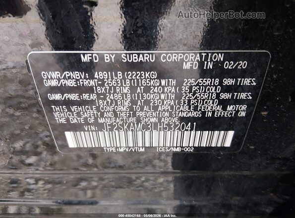 JF2SKAMC3LH532041 2020 SUBARU FORESTER Black Շարժիչի բաժամունքի տեսք