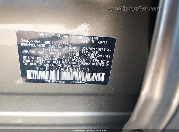 JF2SKAMC4NH515719 2022 SUBARU FORESTER Green 