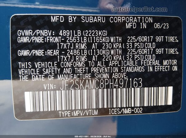 JF2SKAMC8PH497163 2023 SUBARU FORESTER Blue Engine compartment view