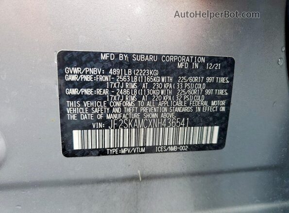 JF2SKAMCXNH436541 2022 SUBARU FORESTER Silver 
