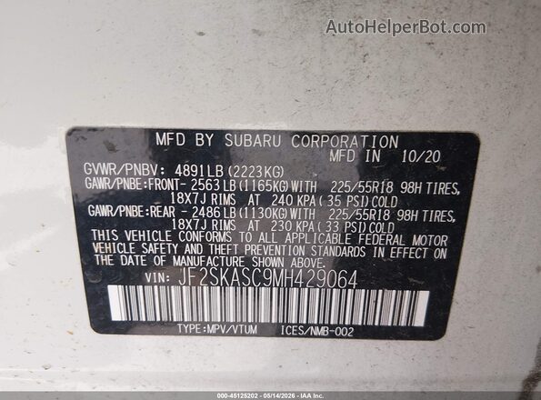 JF2SKASC9MH429064 2021 SUBARU FORESTER White Շարժիչի բաժամունքի տեսք