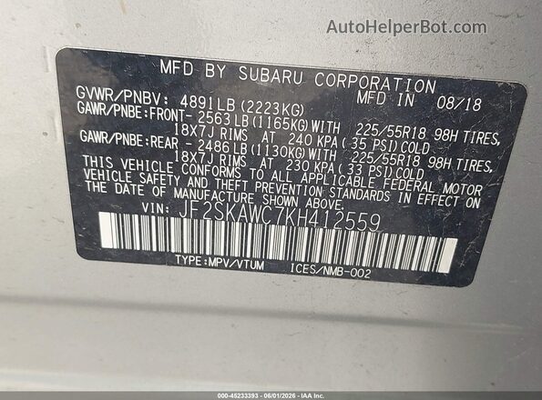 JF2SKAWC7KH412559 2019 SUBARU FORESTER Blue Widok komory silnika