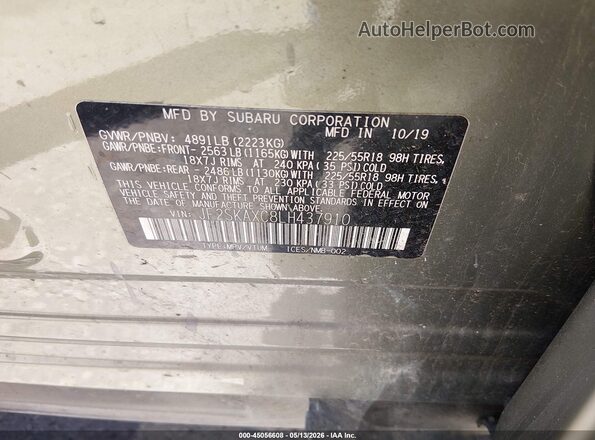 JF2SKAXC8LH437910 2020 SUBARU FORESTER Green Vista del compartimento del motor