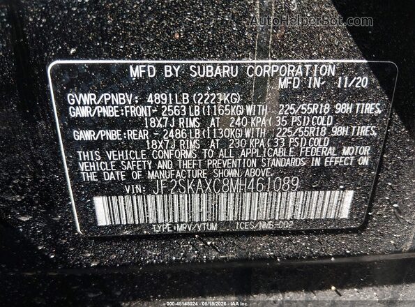 JF2SKAXC8MH461089 2021 SUBARU FORESTER Black Вид підкапотного простору