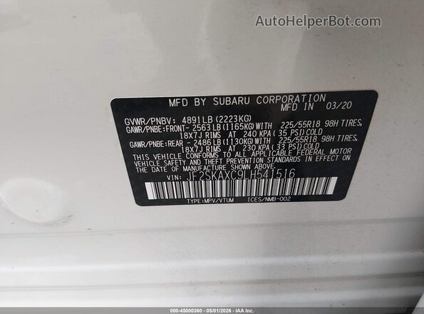 JF2SKAXC9LH541516 2020 SUBARU FORESTER Белый Вид подкапотного пространства