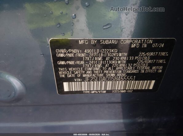 JF2SLDAC0SH455551 2025 SUBARU FORESTER Light Blue Вид підкапотного простору